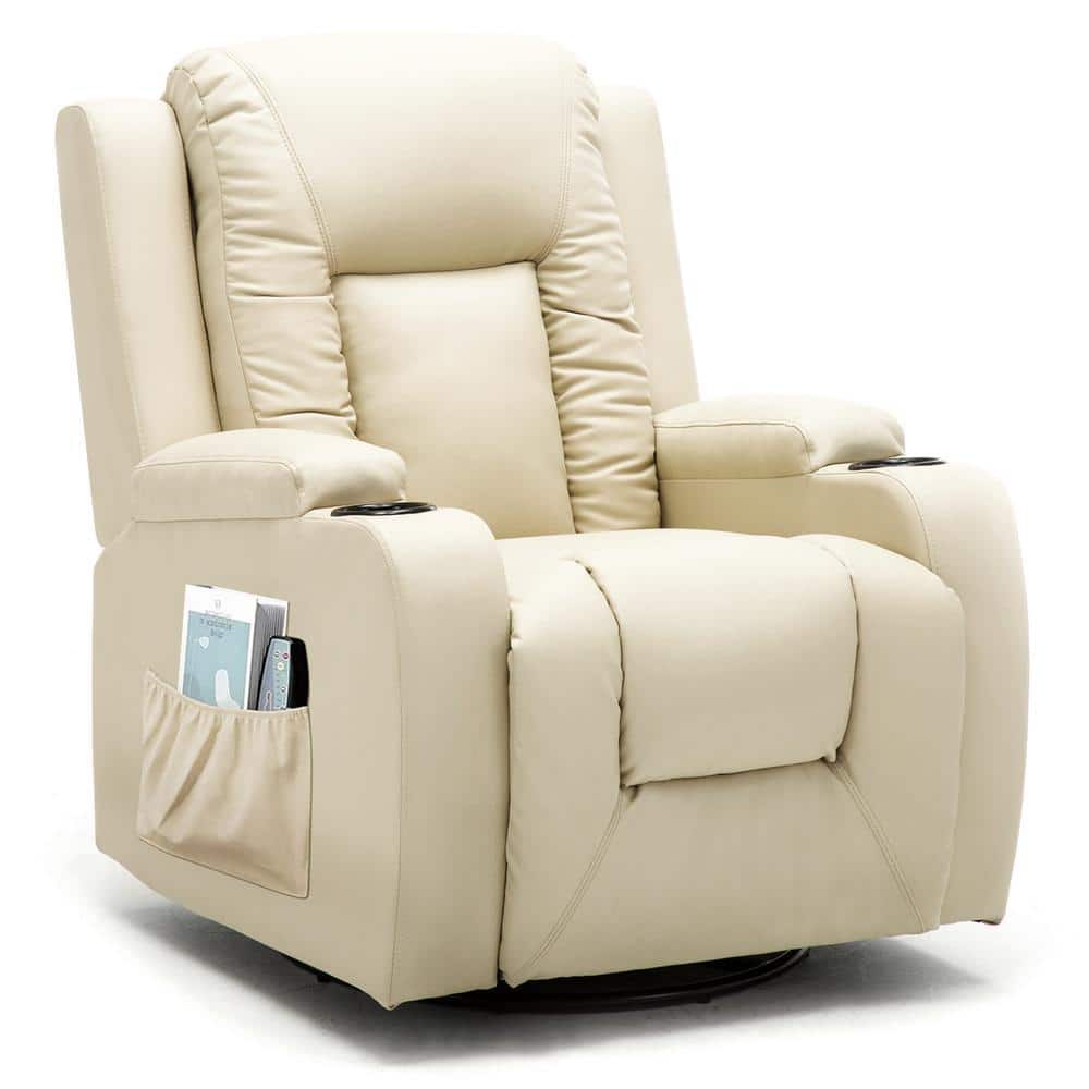 Lucklife White PU Leather 360 Degree Heated Massage Recliner Chair ...