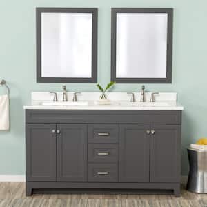 Thornbriar 61 in. W x 22 in. D x 39 in. H Double Sink Freestanding Bath Vanity in Cement with White Cultured Marble Top