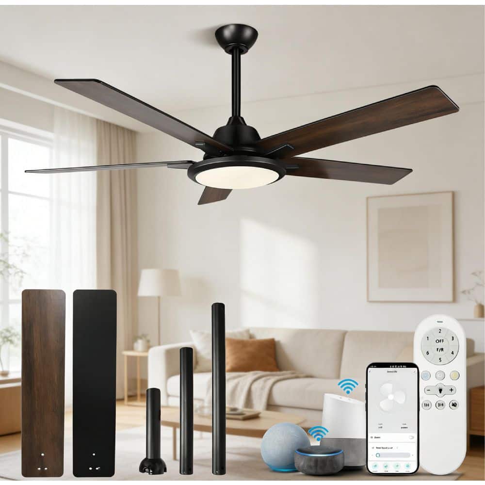 BICIK 52 in. Indoor/Outdoor Black Smart Wi-Fi Ceiling Fan w/Color