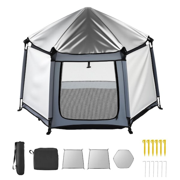 VEVOR Baby Playpen with Canopy 59 in. x 59 in. Indoor/Outdoor Portable Playpen Lightweight Foldable Play Yard for Toddlers Toy