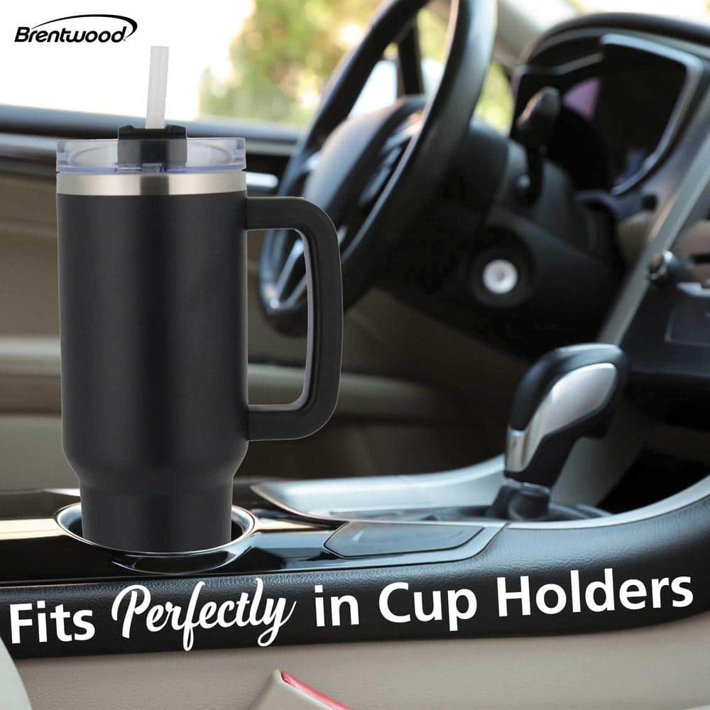 40 oz Black Stainless Steel Insulated Travel Tumbler with Handle