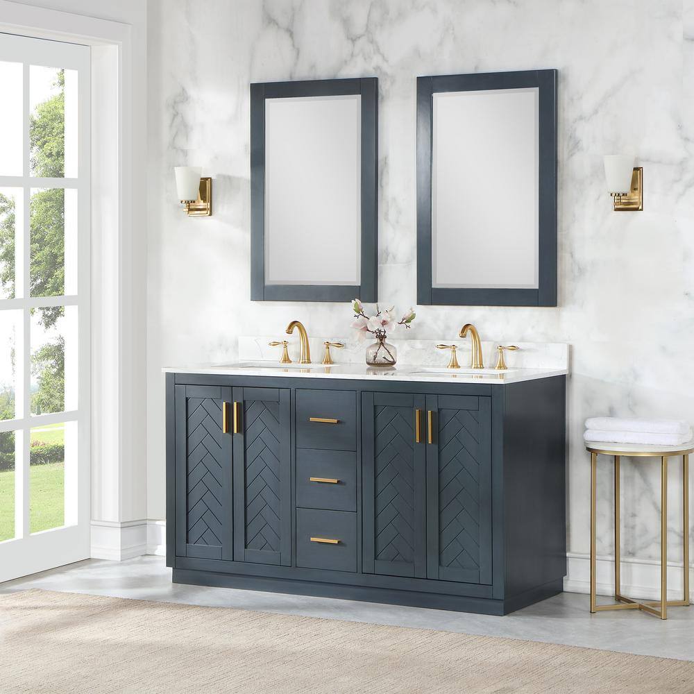 Classical Blue Rectangular Wood Bathroom Vanity Mirror