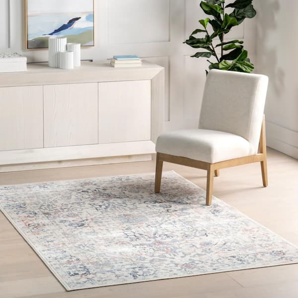 Charlisa Washable Faded Snowflake Blue 12 ft. x 15 ft. Indoor Area Rug