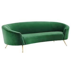 Marchesa 91.5 in. Slope Arms Performance Velvet Tuxedo Curved Sofa in Emerald Green