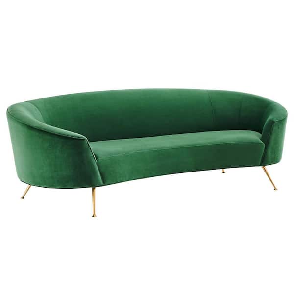 MODWAY Marchesa 91.5 in. Slope Arms Performance Velvet Tuxedo Curved Sofa in Emerald Green