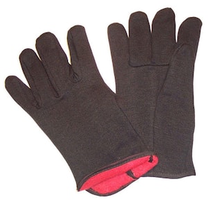 Brown Jersey Gloves with Red Fleece Lined Large Winter Gloves - Dozen
