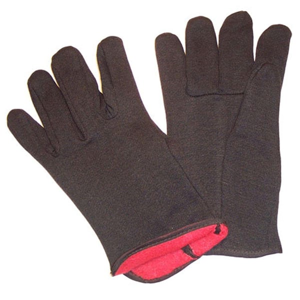 1 Pair Brown Jersey Glove Red Fleece Lined Cold Weather Gardening G1732 