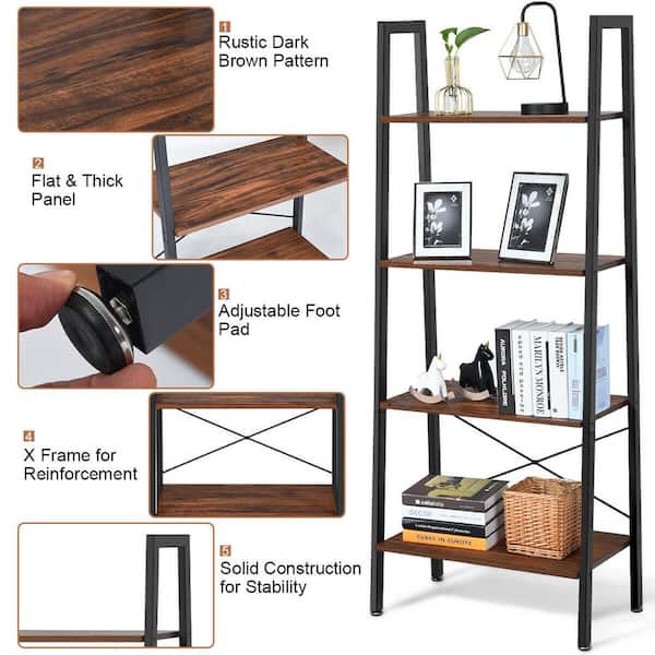 Gymax 54.5 in. Wood 4-Tier Ladder Shelf Ladder Bookcase Bookshelf