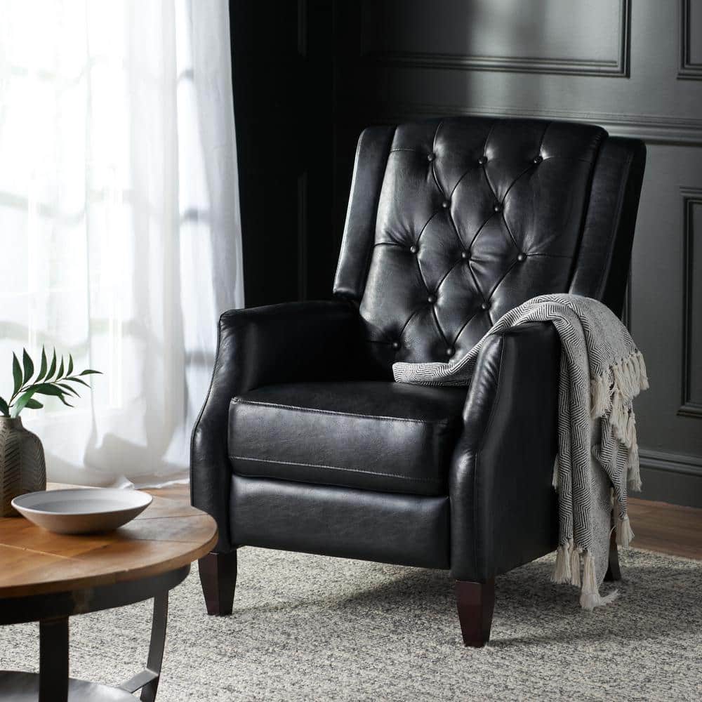 Midnight Black and Dark Brown Faux Leather Recliner