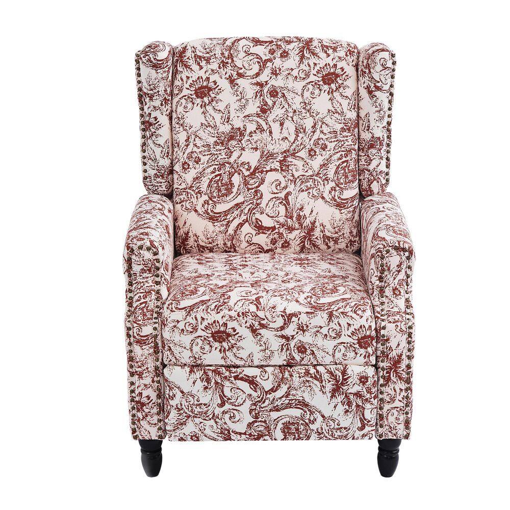 Rococo Orange Pattern Chenille Nailhead Trim Upholstered Manual Recliner Chair with Adjustable Footrest(Set of 1) price history on PriceWatchPro