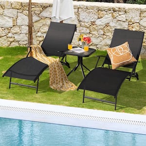 2-Pices Outdoor Patio Foldable Chaise Lounge Set w/5-Position Adjustable Backrest