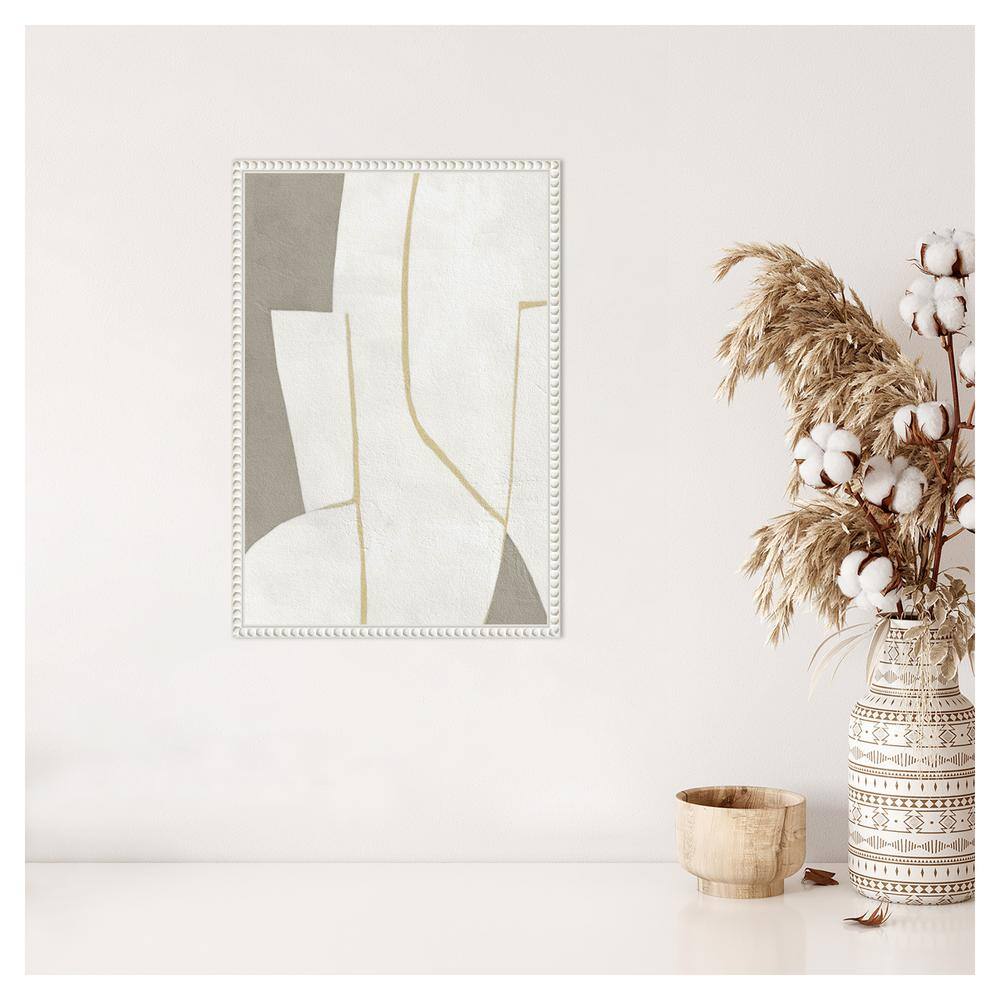 Small White and Gray Abstract Canvas Print with Beaded Frame