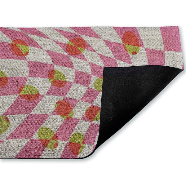 Retro Curved Olive Abstract Purple 18 in. x 30 in. Polyester Non-Slip Outdoor Door Mat