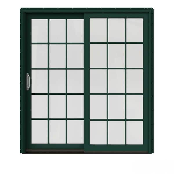 JELD-WEN 72 in. x 80 in. W-2500 Contemporary Green Clad Wood Left-Hand 15 Lite Sliding Patio Door w/Unfinished Interior