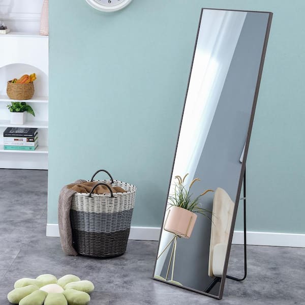 15 in. W X 58 in. H 3rd Generation Gray Wooden Framed Full Length Mirror Wall Mounted Dressing Mirror Clothing Store