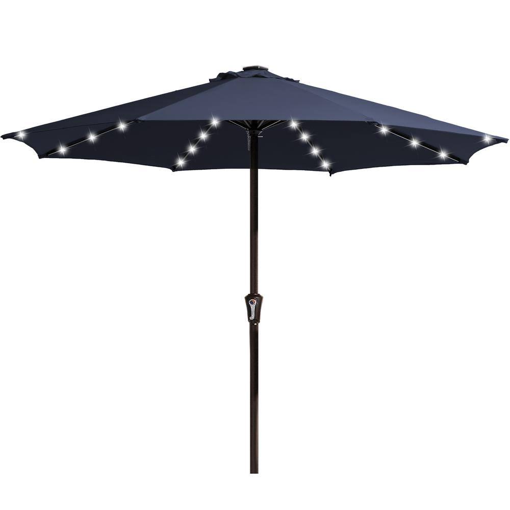 11 ft. Market Solar LED Lighted Patio Umbrella Outdoor Steel Umbrella in Navy