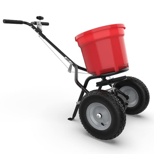 50 lb. Heavy Duty Broadcast Spreader for Lawn, Grass Seed, Fertilizer, Salt & Ice Melt-Wide Coverage, Pneumatic Wheels