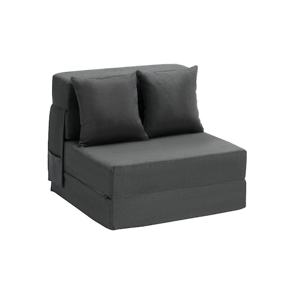 Single Folding Sofa Bed, Dark Grey, 3-in-1 Couch, 2 Pillows, 25D Memory Foam, Futon for Living Room, Bedroom