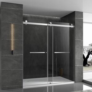 48 in. W x 76 in. H Double Sliding Frameless Shower Door in Chrome Finish with Clear Glass