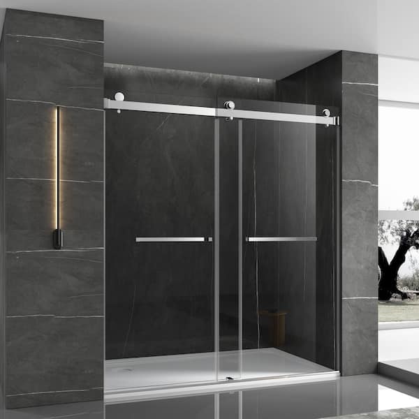 EPOWP 48 in. W x 76 in. H Double Sliding Frameless Shower Door in Chrome Finish with Clear Glass