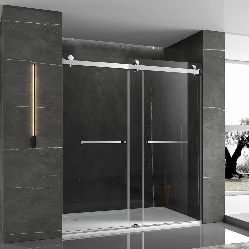 72 in. W x 76 in. H Double Sliding Frameless Shower Door in Chrome Finish w
