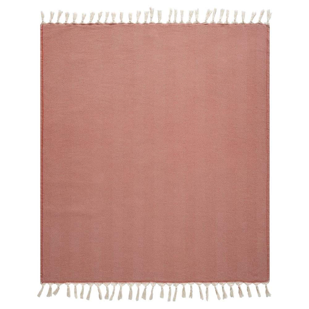 Averie Cinnamon Orange/Cream Herringbone Farmhouse All Natural Turkish Cott