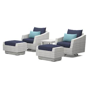 Cannes 5-Piece Motion Wicker Patio Conversation Set with Blue Cushions