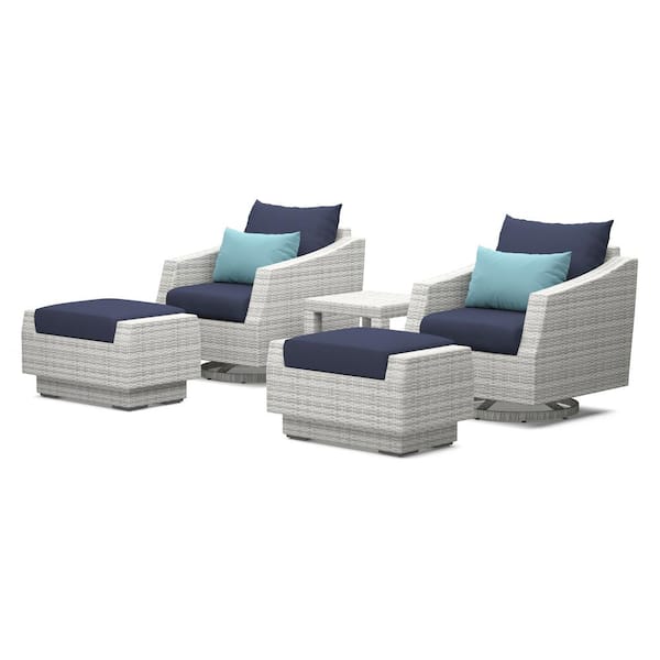 RST BRANDS Cannes 5-Piece Wicker Motion Patio Conversation Set with Sunbrella Blue Cushions