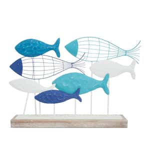 Blue Metal Fish Sculpture