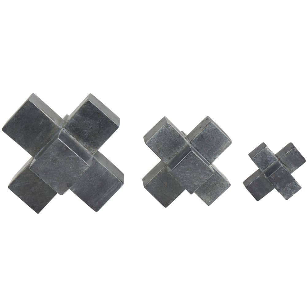 Litton Lane Black Marble Geometric Jack Sculpture (Set of 3)