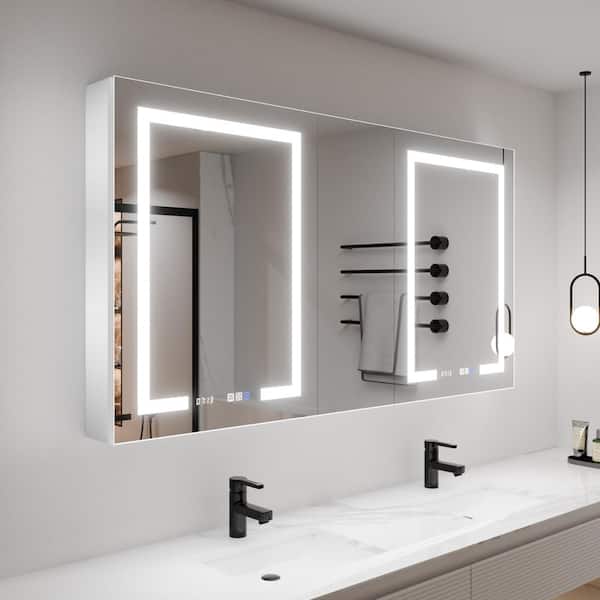ExBrite Glow 60 in.W x 32 in.H Rectangular Aluminum Recessed/Surface Mount Dual Swing Medicine Cabinet with Mirror LED