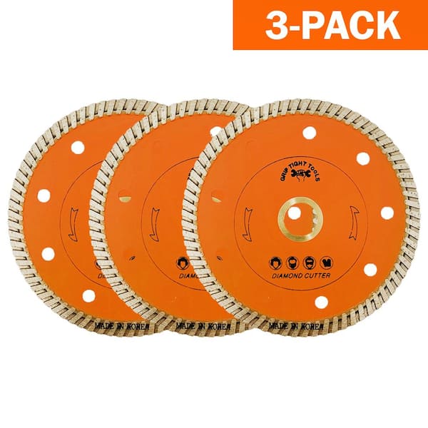 GRIP TIGHT TOOLS 4 in. Classic Turbo Cut Diamond Blade for Cutting Granite, Marble, Concrete, Stone, Brick and Masonry (3-Pack)