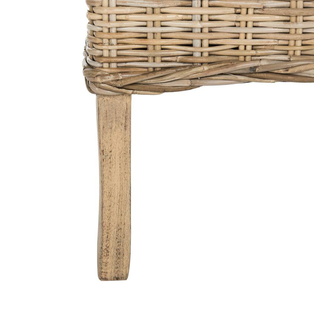 High-Back Rattan & Mango Wood Side Chair in Natural Grey (Set of 2)