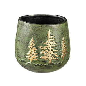 Cast Metal Planter with Embossed Tree Details