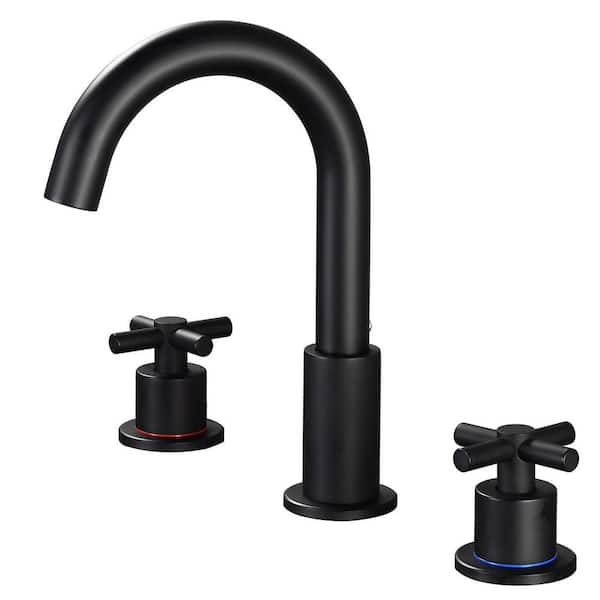 AKLFGN 8 in. Widespread Double Handle Bathroom Faucet 3 Hole Sink Faucet with 360 Rotation in Matte Black