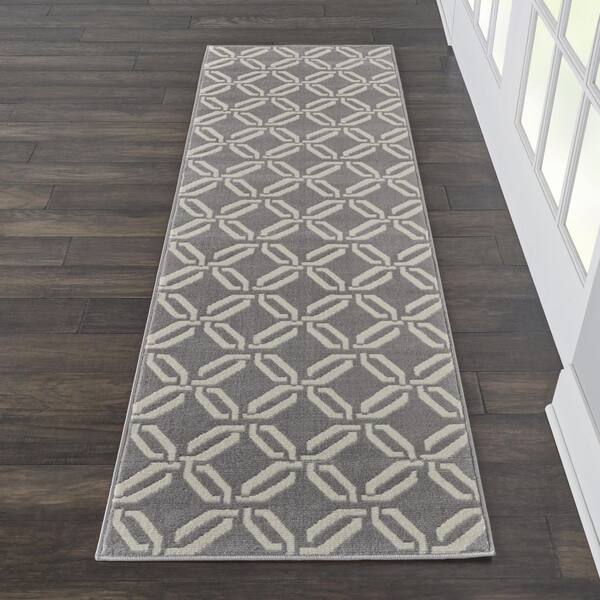 2 X 7 Gray Trellis Washable Area Rug Runner Rug