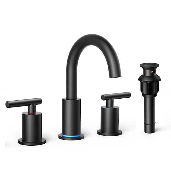 FURUISI 8 in. Widespread Double Handle Bathroom Faucet with Pop-up Drain in Matte Black