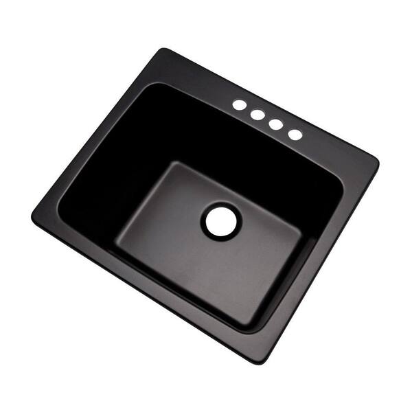 Mont Blanc Wakefield Natural Stone Dual Mount Granite Composite 25 in. 4-Hole Utility Single Bowl Kitchen Sink in Black