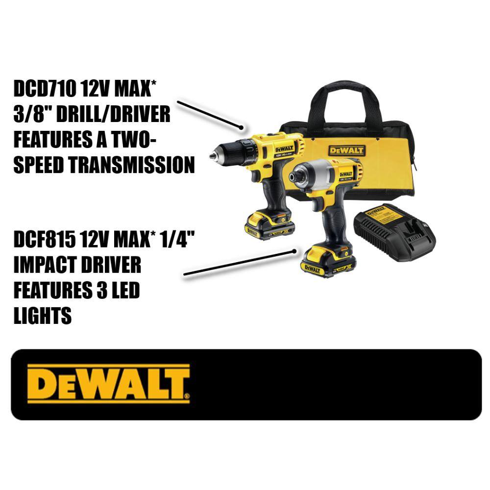 DEWALT 12V MAX Lithium-Ion Cordless Drill/Driver and Impact Combo Kit ...