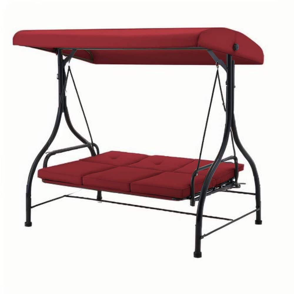 Metal Freestanding Patio Swing with Red Cushions, Reclining Porch Swing, Outdoor Furniture for Garden, Backyard and Lawn price history on PriceWatchPro