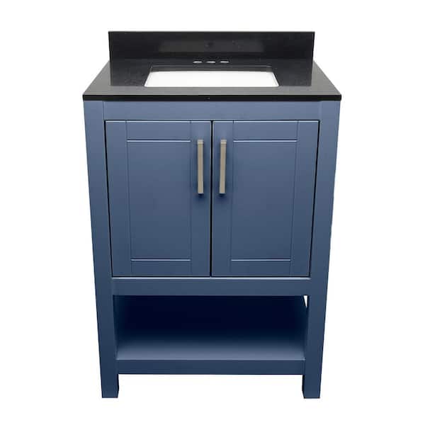 Ella Taos 25 in. W x 19. in D. x 36 in. H Bath Vanity in Navy Blue with Quartz Stone Calacatta Black Top with White Basin
