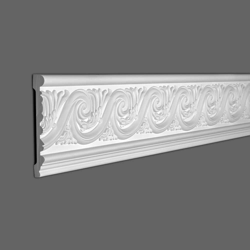 6" White Polyurethane Leaf Scroll Frieze Panel Moulding Sample