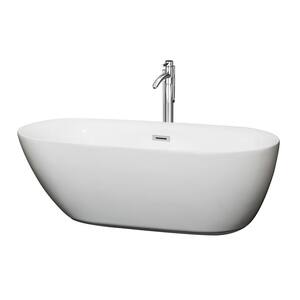 Melissa 65 in. Acrylic Flatbottom Center Drain Soaking Tub in White with Floor Mounted Faucet in Chrome