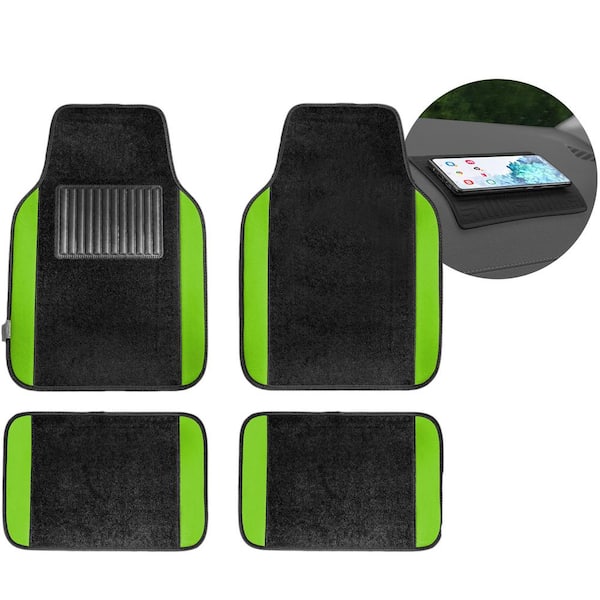 FH Group 4-Piece Green Universal Carpet Floor Mat Liners with Colored Trim - Full Set