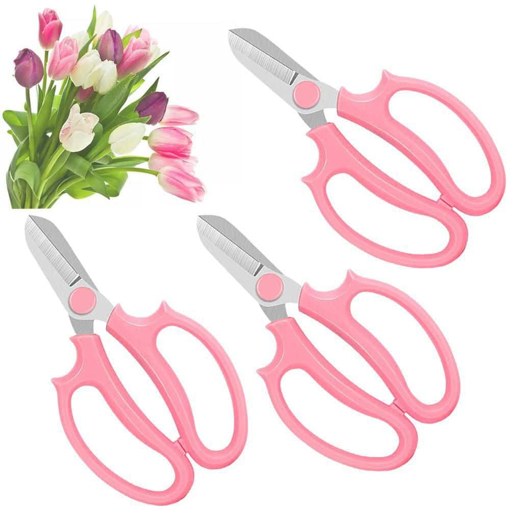 0.16 in. Pink Hand Pruner Garden Scissors Floral Shears with Comfortable Gr