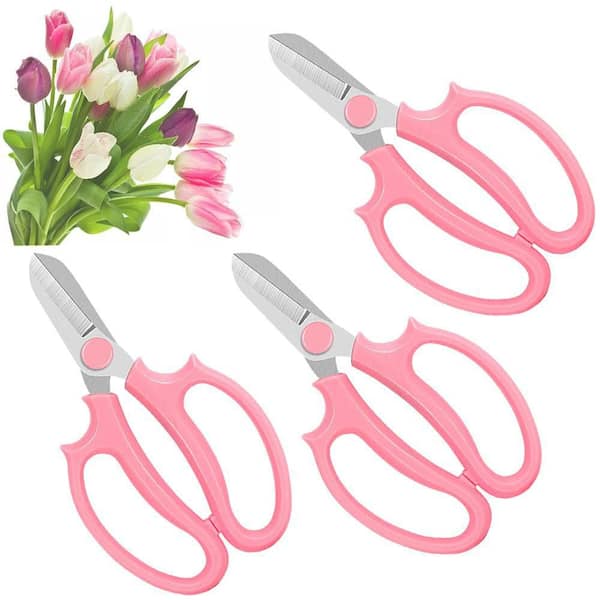 Dyiom 0.16 in. Pink Hand Pruner Garden Scissors Floral Shears with Comfortable Grip Handle (3-Pieces)