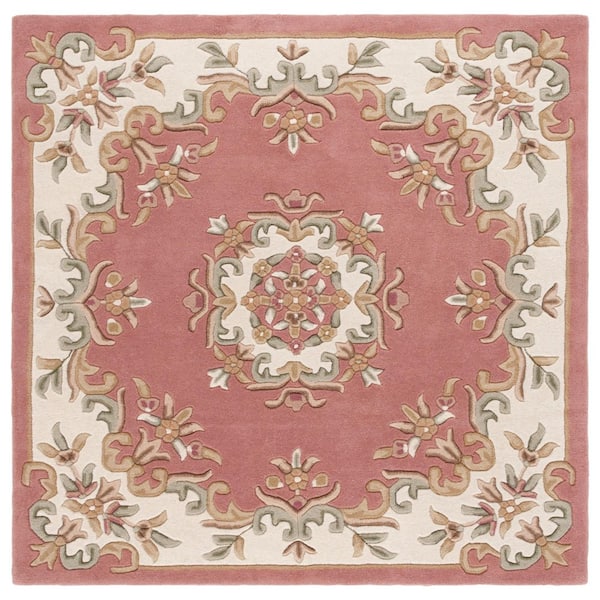Aubusson 6 ft. x 6 ft. Square Pink/Ivory Traditional Medallion Area Rug