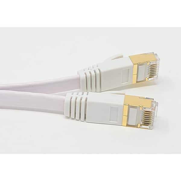Micro Connectors, Inc 75 ft. Cat 7 Shielded RJ45 Flat Patch 32 AWG Cable with Cable Clips, White