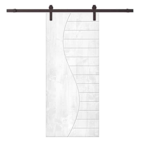 CALHOME 30 in. x 80 in. White Stained Pine Wood Modern Interior Sliding Barn Door with Hardware Kit