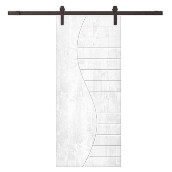 CALHOME 30 in. x 96 in. White Stained Pine Wood Modern Interior Sliding Barn Door with Hardware Kit